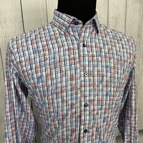 Visconti Black Men's XL Multicolor Contrast Cuff Long Sleeve Button-Front Shirt - Picture 3 of 7